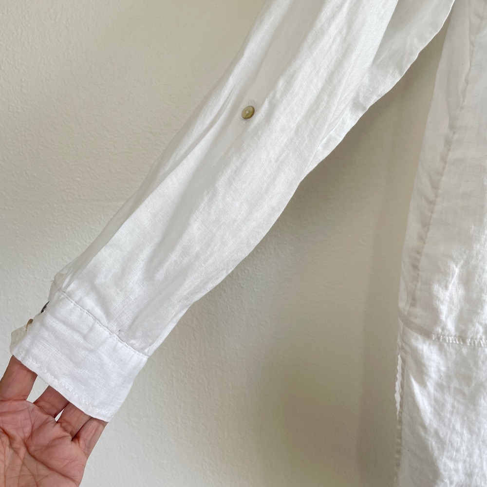 Tahari Tunic Women Small White 100% Linen Longline Button Down Shirt Roll Tab - Picture 3 of 9